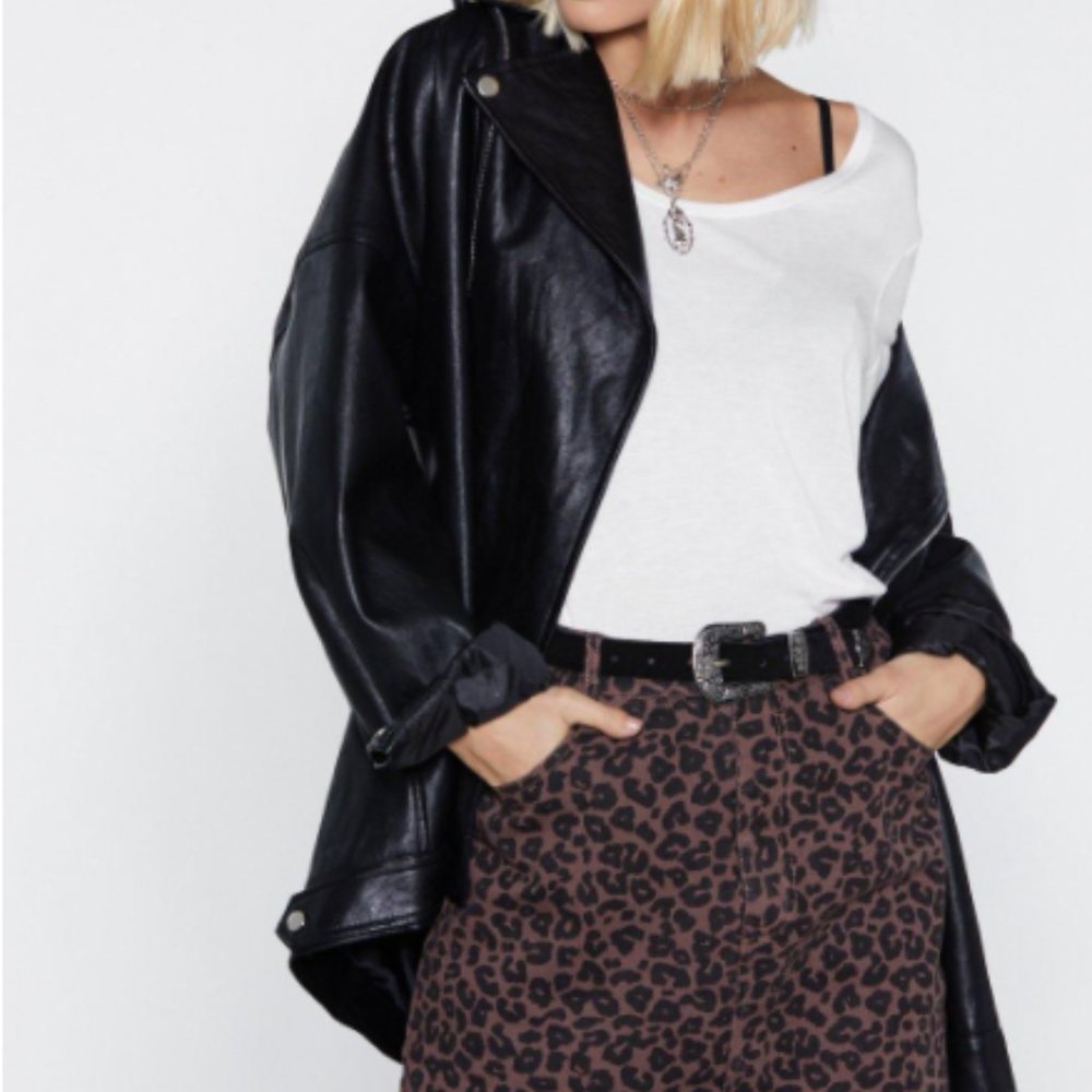 *NWT* Nasty Gal Leopard Print Denim Skirt - Picture 2 of 8